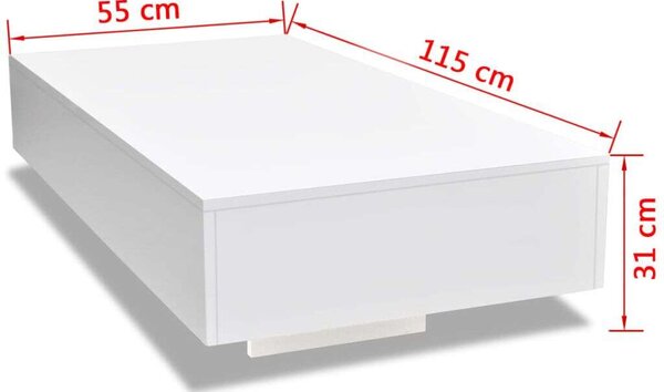 Modern Dohányzóasztal - Fehér Magasfényű - 115x55x31 cm