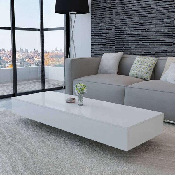 Modern Dohányzóasztal - Fehér Magasfényű - 115x55x31 cm