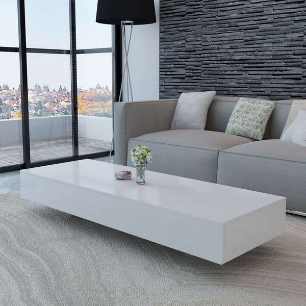 Modern Dohányzóasztal - Fehér Magasfényű - 115x55x31 cm