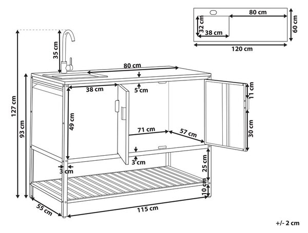Kültéri konyhaszekrény mosogatóval MAENZA Fekete Fém
