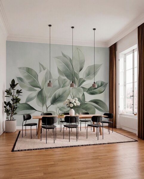 Fotótapéta Világoszöld levelek halvány, lágy háttér előtt, texturált boho stílusban, Fotótapéta egyedi, w09909 : Uwalls.hu