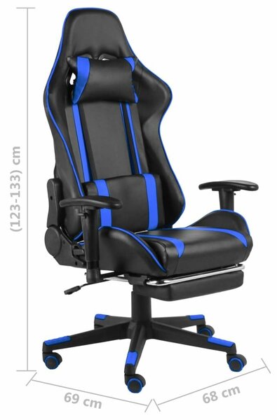 Gamer Szék - Kék PVC - Lábtartóval