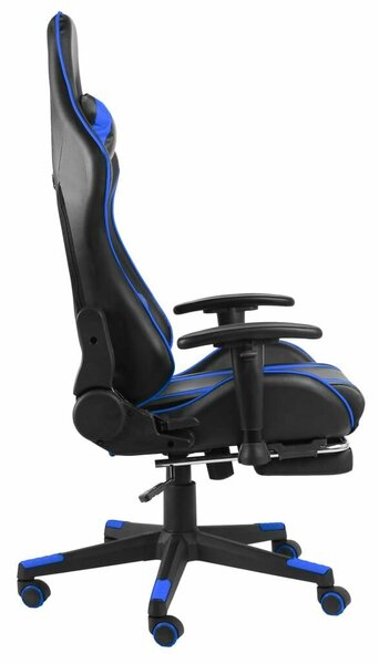 Gamer Szék - Kék PVC - Lábtartóval