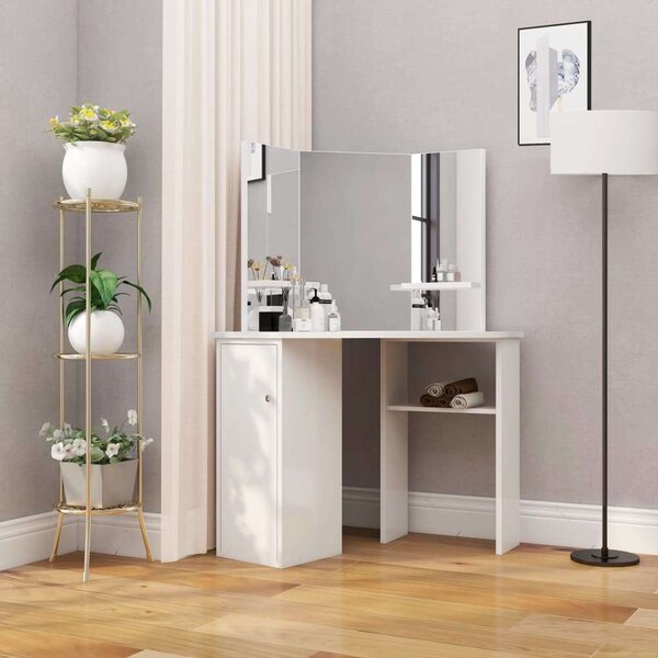 Home Elegance Sarok Sminkasztal - Fehér - 111x54x141,5cm
