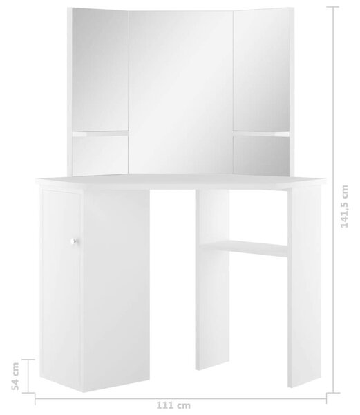 Home Elegance Sarok Sminkasztal - Fehér - 111x54x141,5cm