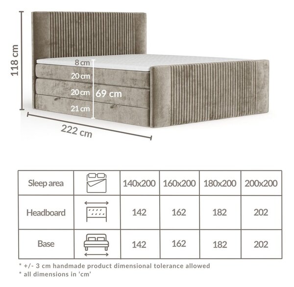Világosbarna ágyneműtartós boxspring ágy 140x200 cm Bergamo – Maison de Rêve