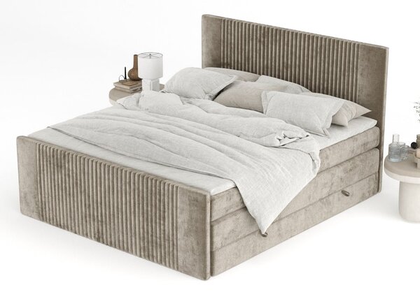 Világosbarna ágyneműtartós boxspring ágy 140x200 cm Bergamo – Maison de Rêve