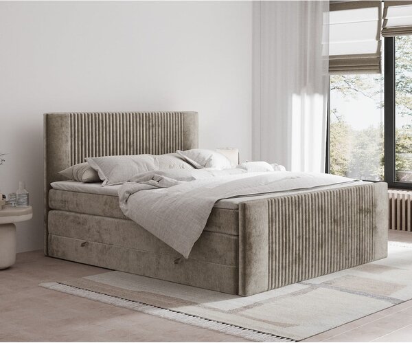 Világosbarna ágyneműtartós boxspring ágy 140x200 cm Bergamo – Maison de Rêve