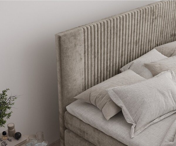 Világosbarna ágyneműtartós boxspring ágy 140x200 cm Bergamo – Maison de Rêve