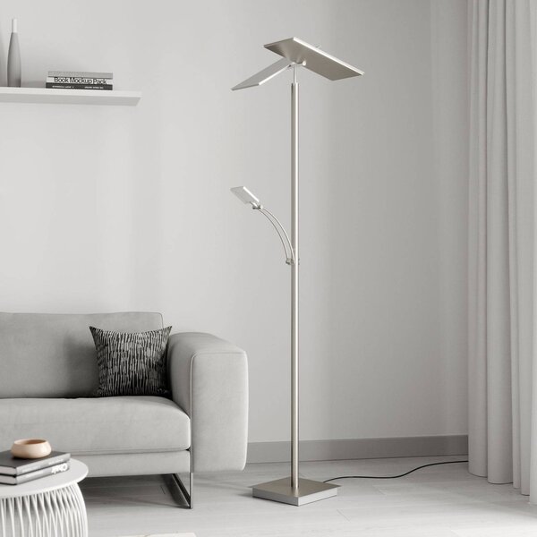 Lucande LED álló világítás Parthena, nikkel, fém, 180 cm, dimmelhető, Alu / szürke / cink, Nappali / Étkező, fém, Modern