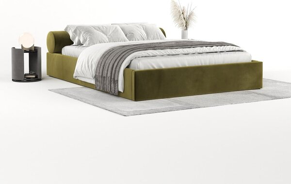 Sötétzöld kárpitozott ágyneműtartós franciaágy ágyráccsal 180x200 cm Solvo – Maison de Rêve