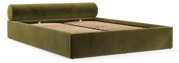 Sötétzöld kárpitozott ágyneműtartós franciaágy ágyráccsal 180x200 cm Solvo – Maison de Rêve