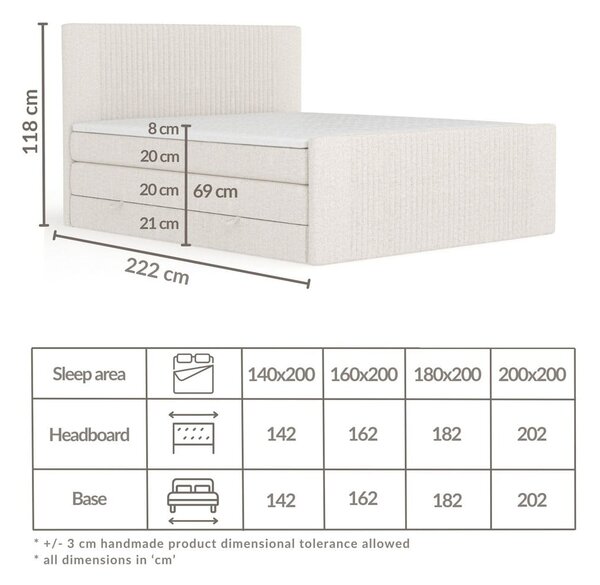 Bézs ágyneműtartós boxspring ágy 140x200 cm Bergamo – Maison de Rêve