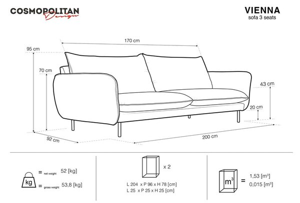 Vienna bézs kanapé, 200 cm - Cosmopolitan Design
