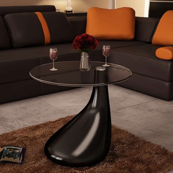 Modern Kerek Üveglapú Dohányzóasztal - Fekete - 42cm