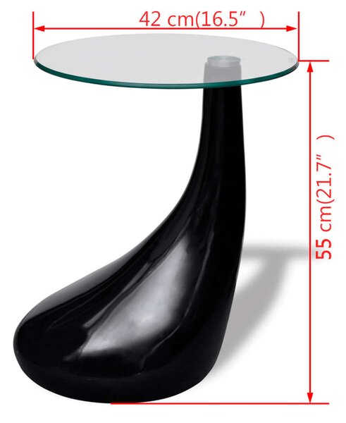 Modern Kerek Üveglapú Dohányzóasztal - Fekete - 42cm