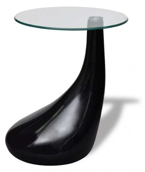 Modern Kerek Üveglapú Dohányzóasztal - Fekete - 42cm