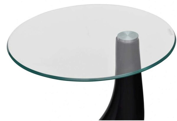 Modern Kerek Üveglapú Dohányzóasztal - Fekete - 42cm