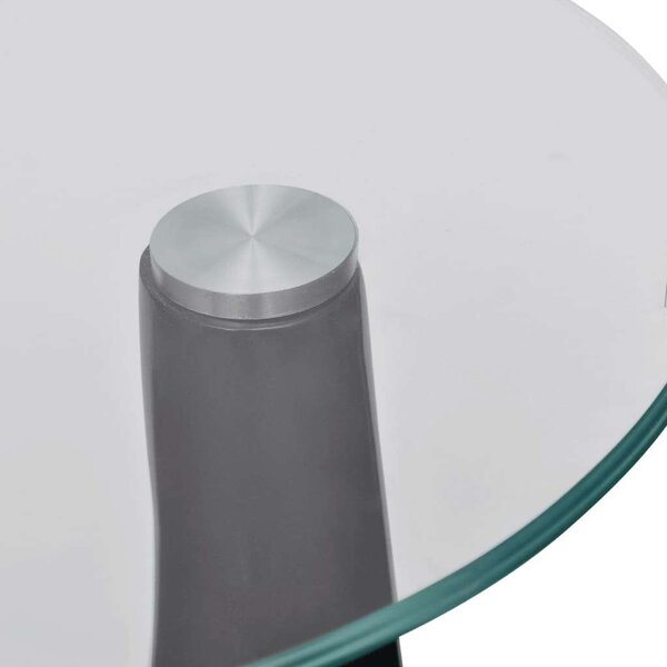 Modern Kerek Üveglapú Dohányzóasztal - Fekete - 42cm