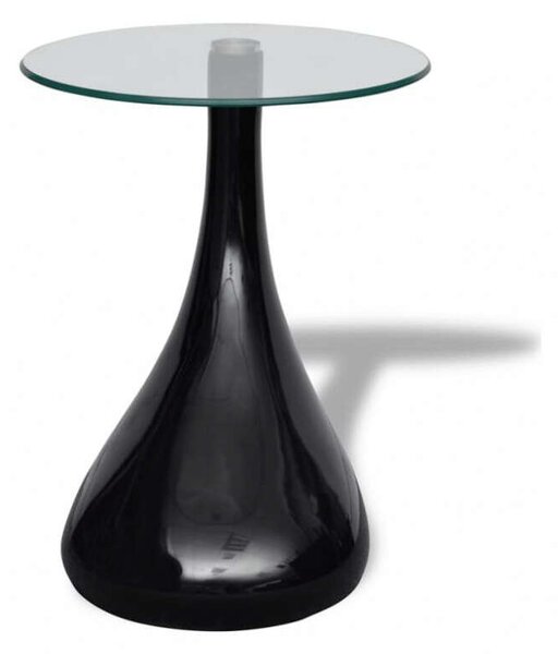 Modern Kerek Üveglapú Dohányzóasztal - Fekete - 42cm