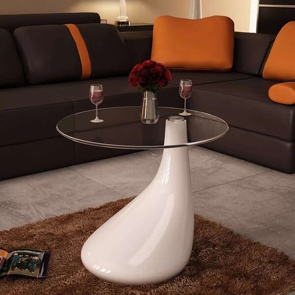 Modern Kerek Üveglapú Dohányzóasztal - 42 cm