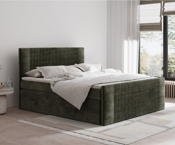 Sötétzöld ágyneműtartós boxspring ágy 200x200 cm Bergamo – Maison de Rêve