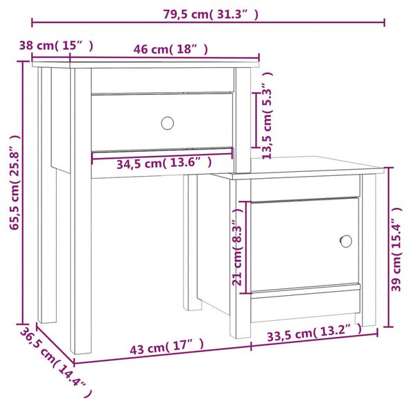 VIDAXL - Tömör Fenyőfa Éjjeliszekrény Szett - 2 db - 79,5x38x65,5 cm