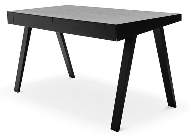 Fekete asztal kőrisfa lábakkal, 140 x 70 cm - EMKO