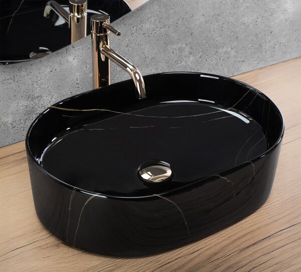 Rea Nadia, asztali mosdó 500x380x120 mm, kőutánzat - Black Stone, REA-U9240