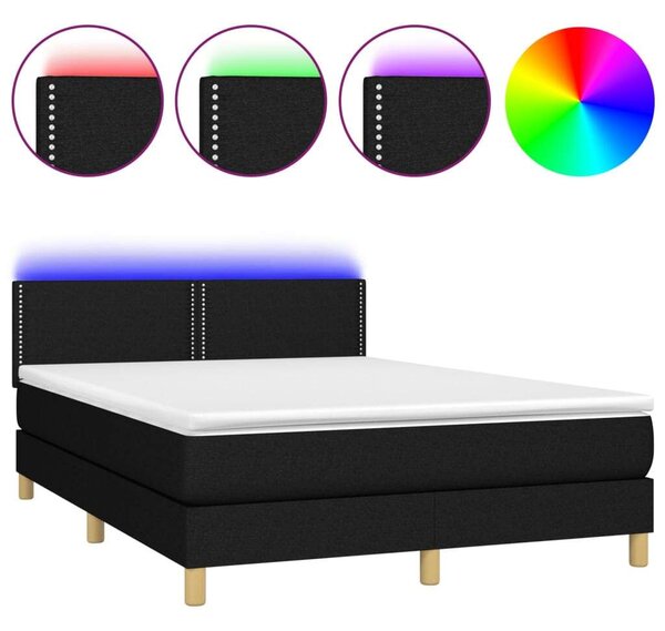 VidaXL Ágy - Rugós, LED-es - Fekete - 140x190 cm