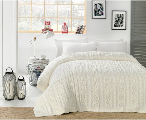 Knit világosbézs pamut ágytakaró, 220 x 240 cm - Homemania Decor