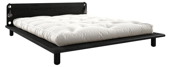 Peek fekete kétszemélyes ágy lámpával és Double Latex matraccal, 140 x 200 cm - Karup Design