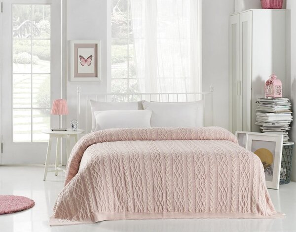 Knit világos rózsaszín pamut ágytakaró, 220 x 240 cm - Homemania Decor