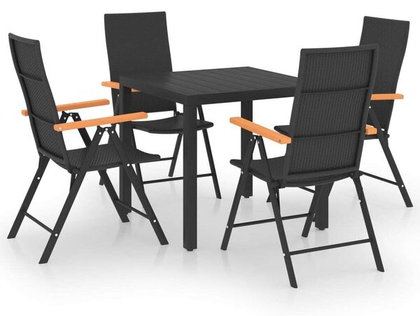 Polyrattan Kerti Étkezőgarnitúra - 5 részes - Fekete-Barna