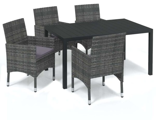 VidaXL - 5 Részes Kerti Étkezőgarnitúra - Polyrattan - Szürke