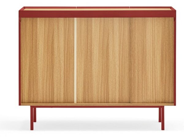 Piros alacsony komód tölgyfa dekorral 110x85 cm Arista – Teulat