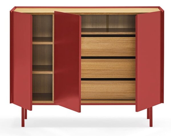Piros alacsony komód tölgyfa dekorral 110x85 cm Arista – Teulat
