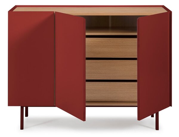Piros alacsony komód tölgyfa dekorral 110x85 cm Arista – Teulat