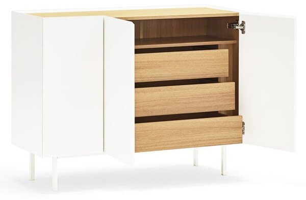 Fehér alacsony komód tölgyfa dekorral 110x85 cm Arista – Teulat