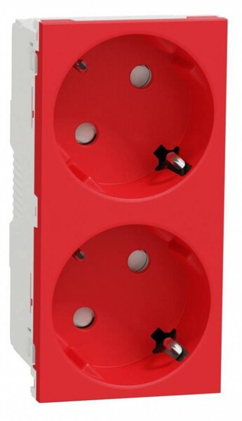 Schneider Electric NU306603 UNICA SYSTEM+ 2x2P+F csatlakozóaljzat 45°, biztonsái zsaluval, rugós, reteszelés nélküli, piros