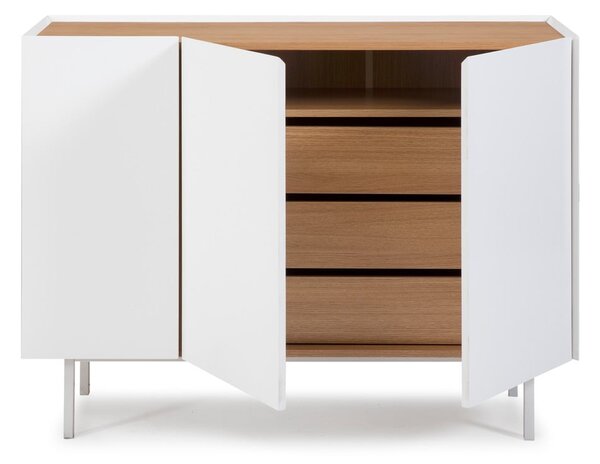 Fehér alacsony komód tölgyfa dekorral 110x85 cm Arista – Teulat