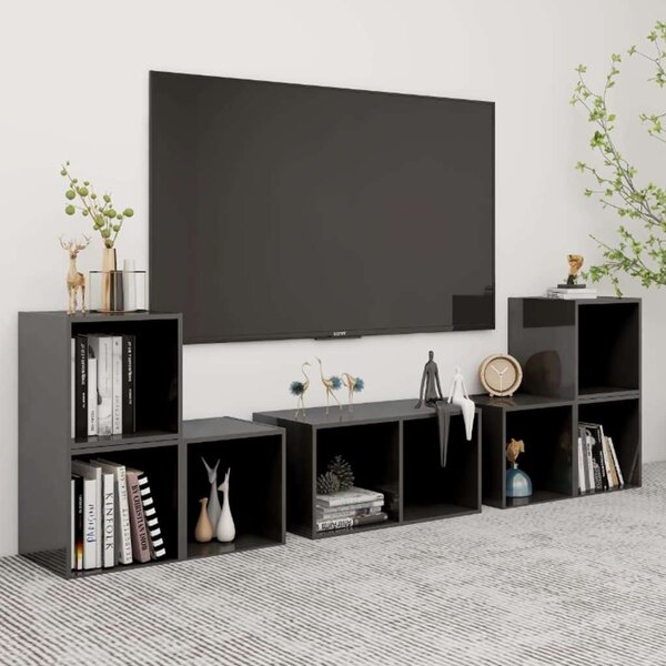 Modern TV-szekrény szett - 6 elem - Magasfényű szürke