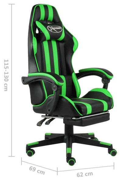 Viper Gamer szék - Fekete-Zöld - Lábtartóval