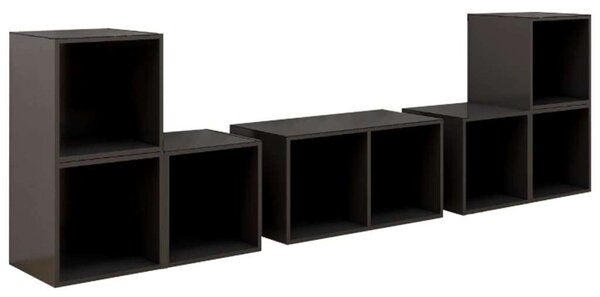 Modern TV-szekrény szett - 6 elem - Magasfényű szürke