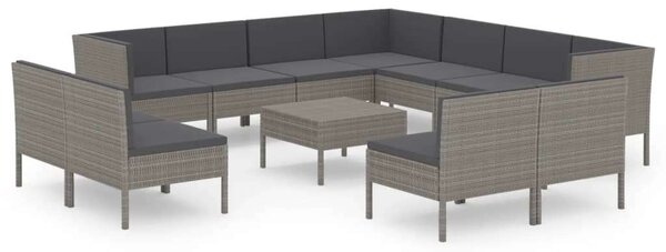 Polyrattan Kerti Ülőgarnitúra - 12 részes - Szürke