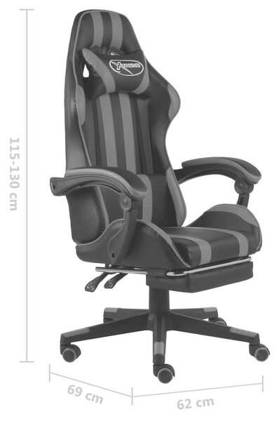 Fekete és szürke műbőr Gamer szék lábtartóval