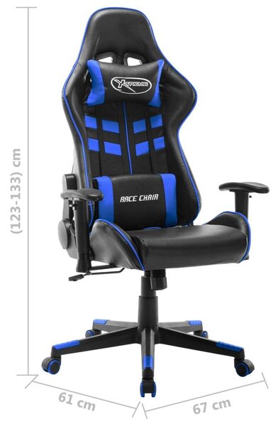 Gamer Szék - Fekete-Kék Műbőr - Állítható Magasság