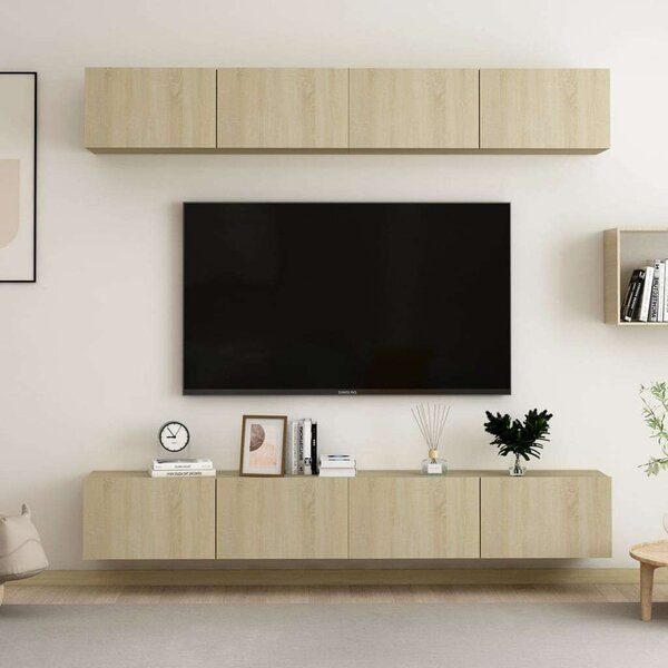 Modern Fali TV Szekrény - Sonoma Tölgy - 100x30x30 cm - 4 db