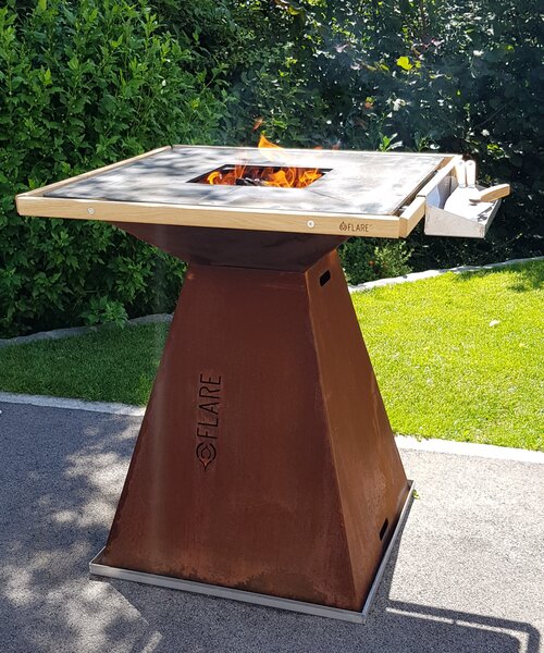 Grillsziget kerti sütő BBQ Flare grill Corten acél, D: Alap Flare grill wok és bográcstartó nélkül