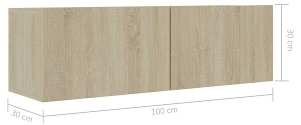Modern Fali TV Szekrény - Sonoma Tölgy - 100x30x30 cm - 4 db